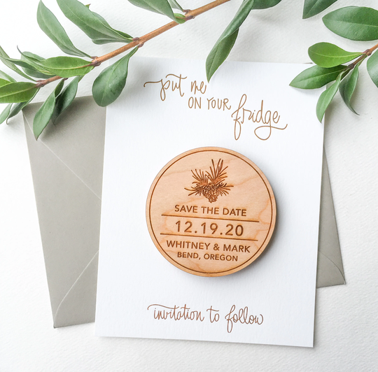 Pinecone Wood Save The Date Magnets - Save Date Invitations Custom Dates Nature S3009
