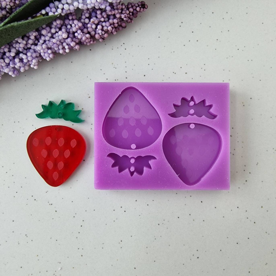 Dangle Earring Mold, 2 Part Strawberry Resin Flexible Silicone Polymer Clay Supplies, Supplies