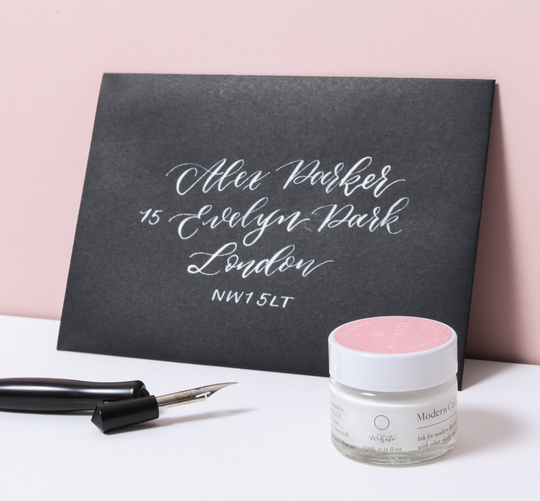 White Calligraphy Ink | Matte Handmade Modern Dip Pen Copperplate