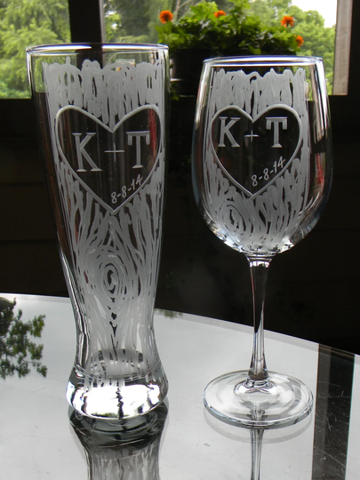 Mix & Match Wine Pilsner Set With Carved Tree Custom Initials