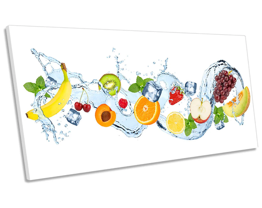 Fruit Ice Cube Splash Kitchen Panoramic Canvas Wall Art Print Picture