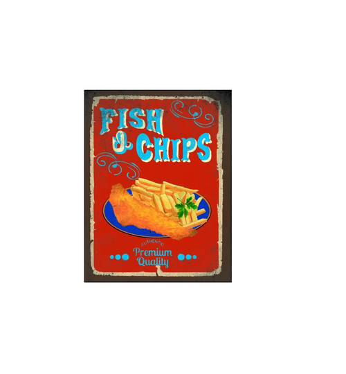 Fish & Chips Authentic Premium Quality Man Cave Pub Bar Metal Advertising Wall Plaque Sign Or Framed Picture Frame