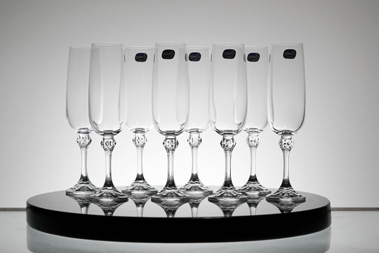 Crystal Champagne Glass Set Of 8 Vintage Glassware For Couple Bar Cart Retro Kitchen Glasses, New Years Eve Party