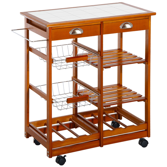 HOMCOM Wooden Kitchen Trolley Rolling Cart Drawers, 3 Shelves, Honey Colour NEXT DAY DELIVERY | Aosom Ireland