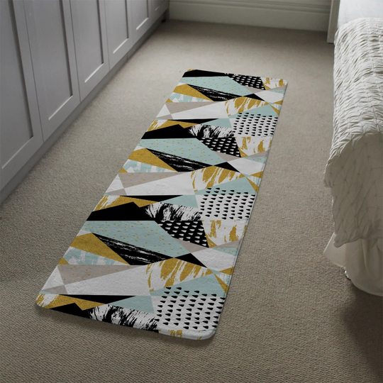 Kilkenny Shapes and Brush Strokes Designer Shaggy Green/Black/Yellow Rug