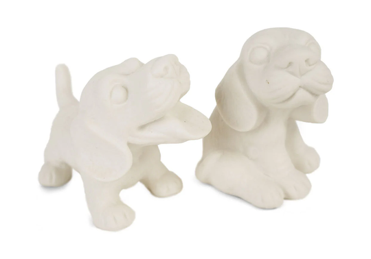 Beagle Handmade Unpainted Ceramics Cruet Set Mini Unglazed | 6cm X 6cm