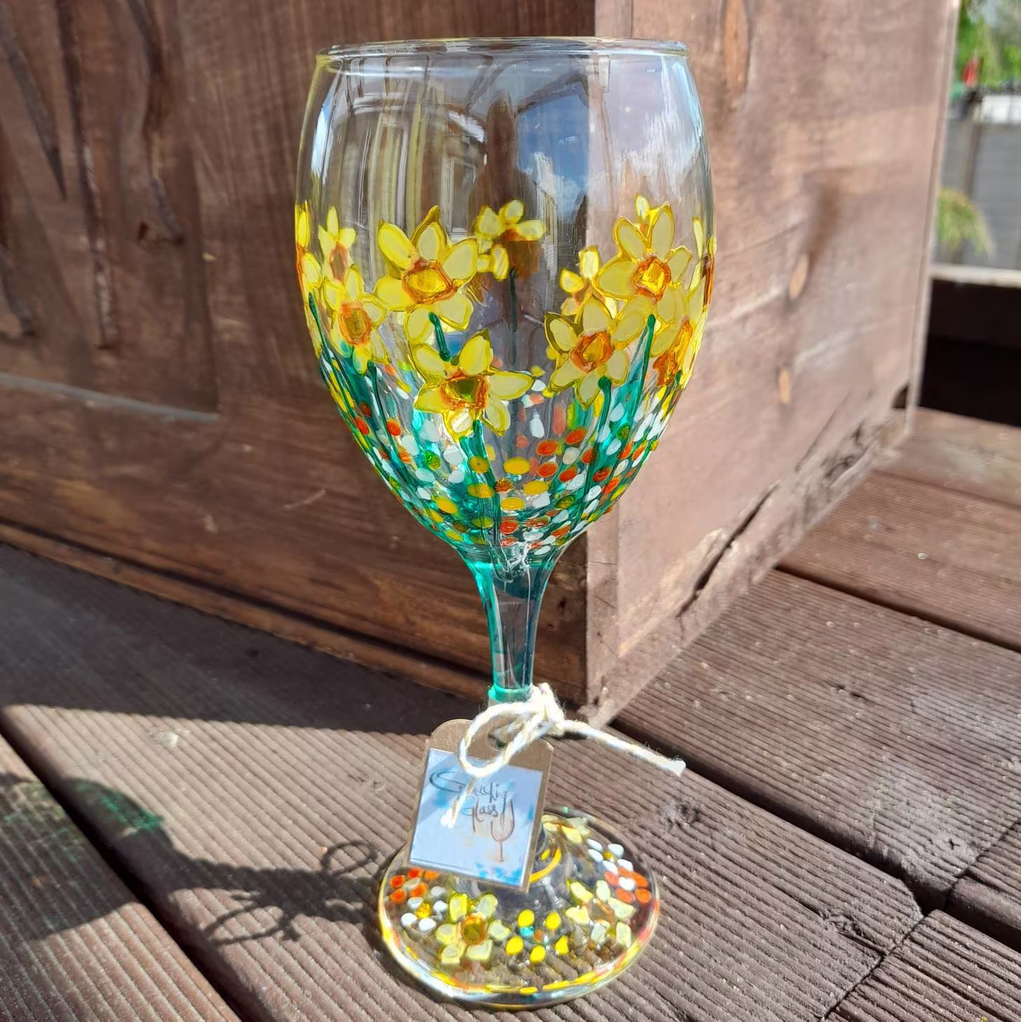 Tete A Daffodils, Hand Painted Wine Glass | Can Be Personalised For Free Unique, Perfect Gift Painted To Order Her Him
