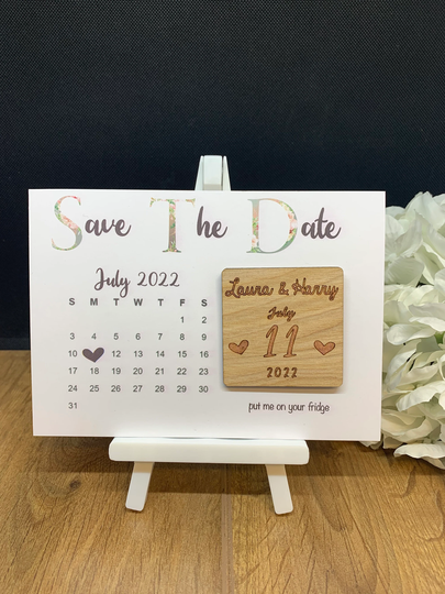 Wooden Calendar Save The Date Magnet & Card