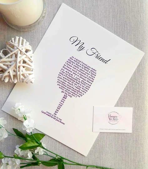 Personalised Friend Prints, Birthday, Friendship Gift, Poem Print Wine Print, Best Christmas Present, Prints