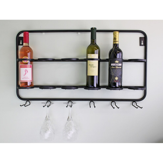 Wall Mounted Six Bottle And Wine Glass Holder