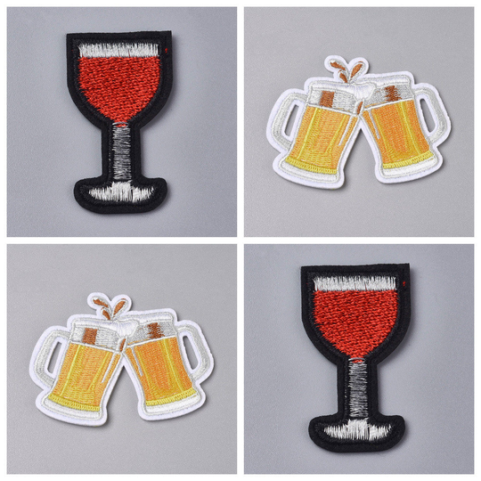 Beer Wine Glass Patch, Embroidered Cloth Applique, Iron On Or Sew On, Costume Accessories, Drink Cheers Celebrations, Clothes Badge, UK Shop