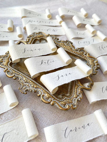Handmade Paper Scroll Place Cards, Wedding Card, Name, Names, Scroll, Names Sample
