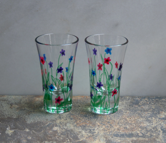 Flower Garden. Exclusive Design. Set Of 6 Hand Painted Shot Glasses. Purple/Pink/Blue/Choose Color. Custom Options/Personalization Available