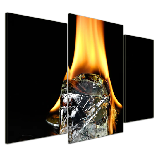 Burning Ice Cube 3-Piece Photographic Print on Canvas Set