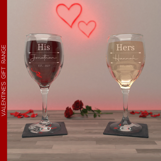 Personalised Valentines Day Gift Engraved Wine Glass Set For Him Or Her | Personalized Glasses Couples