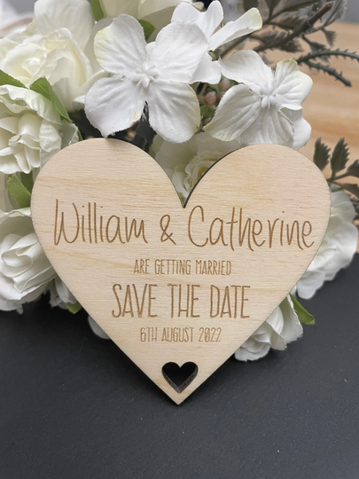 Save The Date, Heart, Wooden, Wedding, Rustic, Personalised, Engraved, Fridge Magnet, Invitation