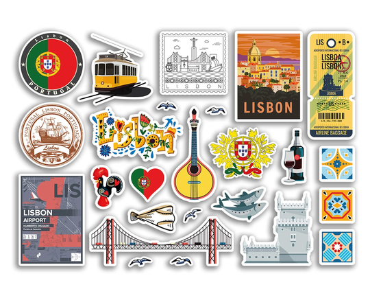 A5 Sticker Sheet Lisbon Landmarks Vinyl Stickers - Portugal City Map Airport Stamps Skyline Flag Travel Holiday Scrapbook Aesthetic #79033