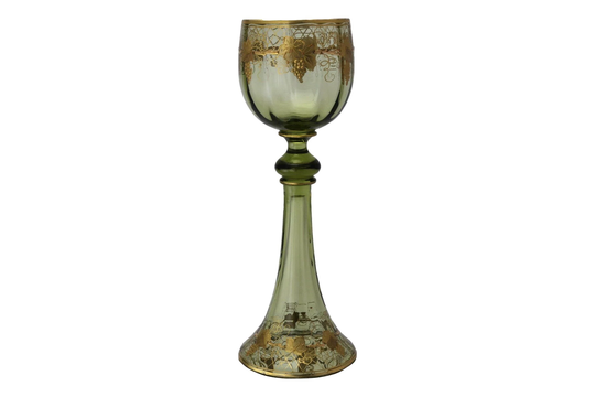 Bohemian/Moser Crystal - Green Hock Roemer Gilt Fruiting Vine Glass 8