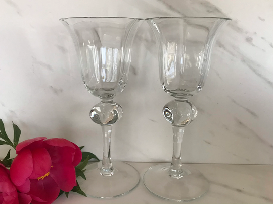 Vintage Tall Stem Crystal Wine Glasses With Ornate Set Of Two