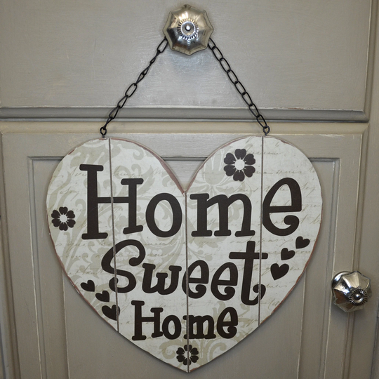 Home Sweet Heart Wall Plaque Hsh Sign Wooden Cream & Brown Floral Hearts New Bff Gift Mothers Day Mum 14
