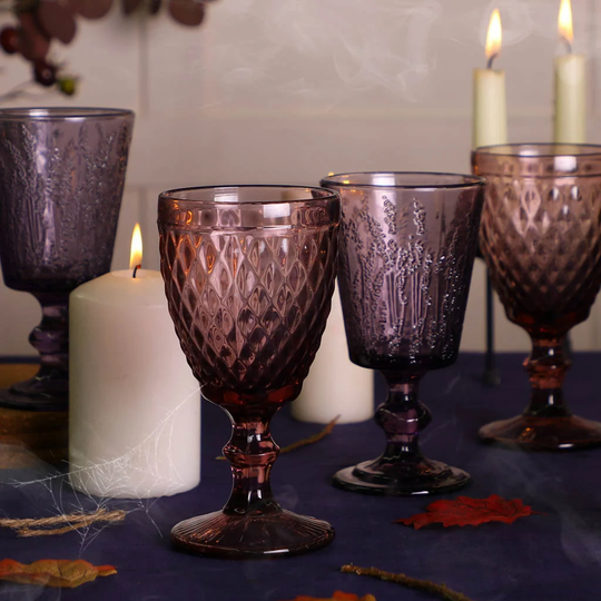 Set Of 4 Party Wine Glass Goblets Vintage Style Embossed Dishwasher Safe Punch Cocktail Tumbler Goblet Glasses