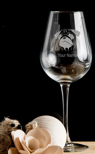 Pug Personalised Wine Glass Red Wine, White Wine - Hand Etched Gift Bartender.82