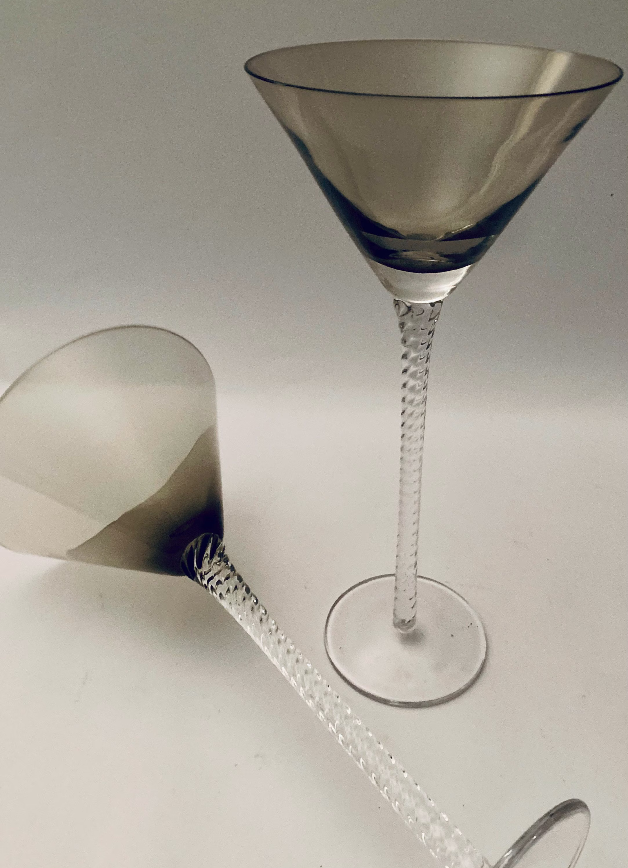 Stately Grey Martini Glasses With Clear Twist Spiral Stems/Tall - Set Of | 2