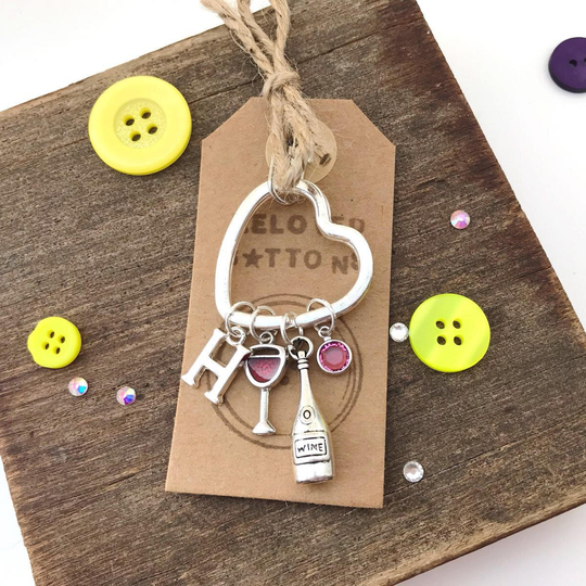Red Wine Gifts, Red Wine, Glass Bottle, Glass, Personalised Birthstone Keychain, Crystal Charm