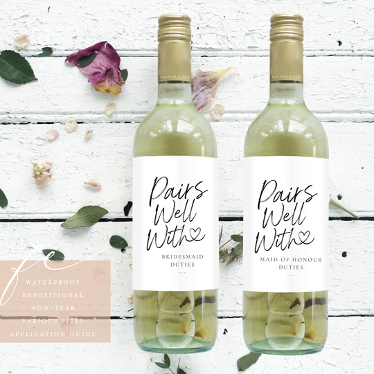 Pairs Well With Bridesmaid Duties | Proposal Wine Label Will You Be My |Maid Of Honour |Bridal Party Labels |Be