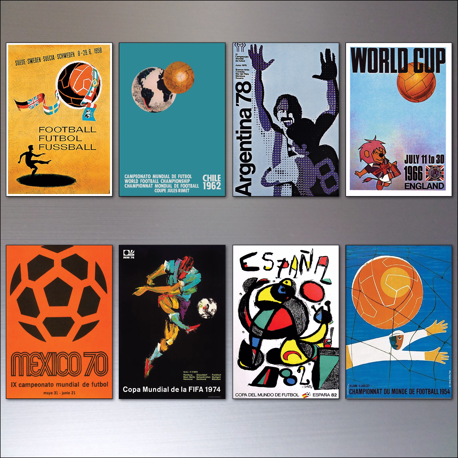 Football World Cup Posters Vintage Fridge Magnets Set Of 8