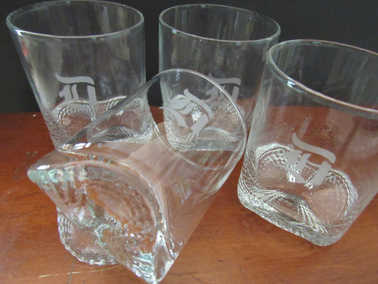 Vintage Monogram D Rocks Cocktail Glass Double Tasting Tumbler Unique Contour Base Set Of 4
