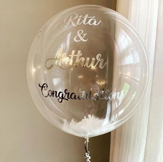 Custom Feather Balloon Personalised With Own Text //White Red Pink Purple Feathers/ Filled Orb /Balloon in A Box/Custom Text/Gift/Birthday