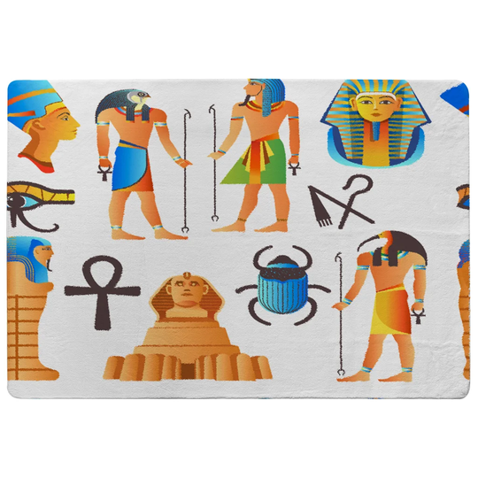 Hurst Egyptian Mythological Signs Shaggy Brown/Blue/White Rug