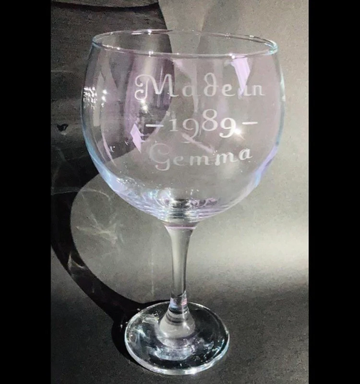 Etched Gin Glass, Personalised With Birth Date Year & Name, Perfect Drinking Cocktail Glass