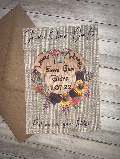 Micky Mouse Shaped Wooden Save The Date Magnet | Personalised Save The Date Magnet