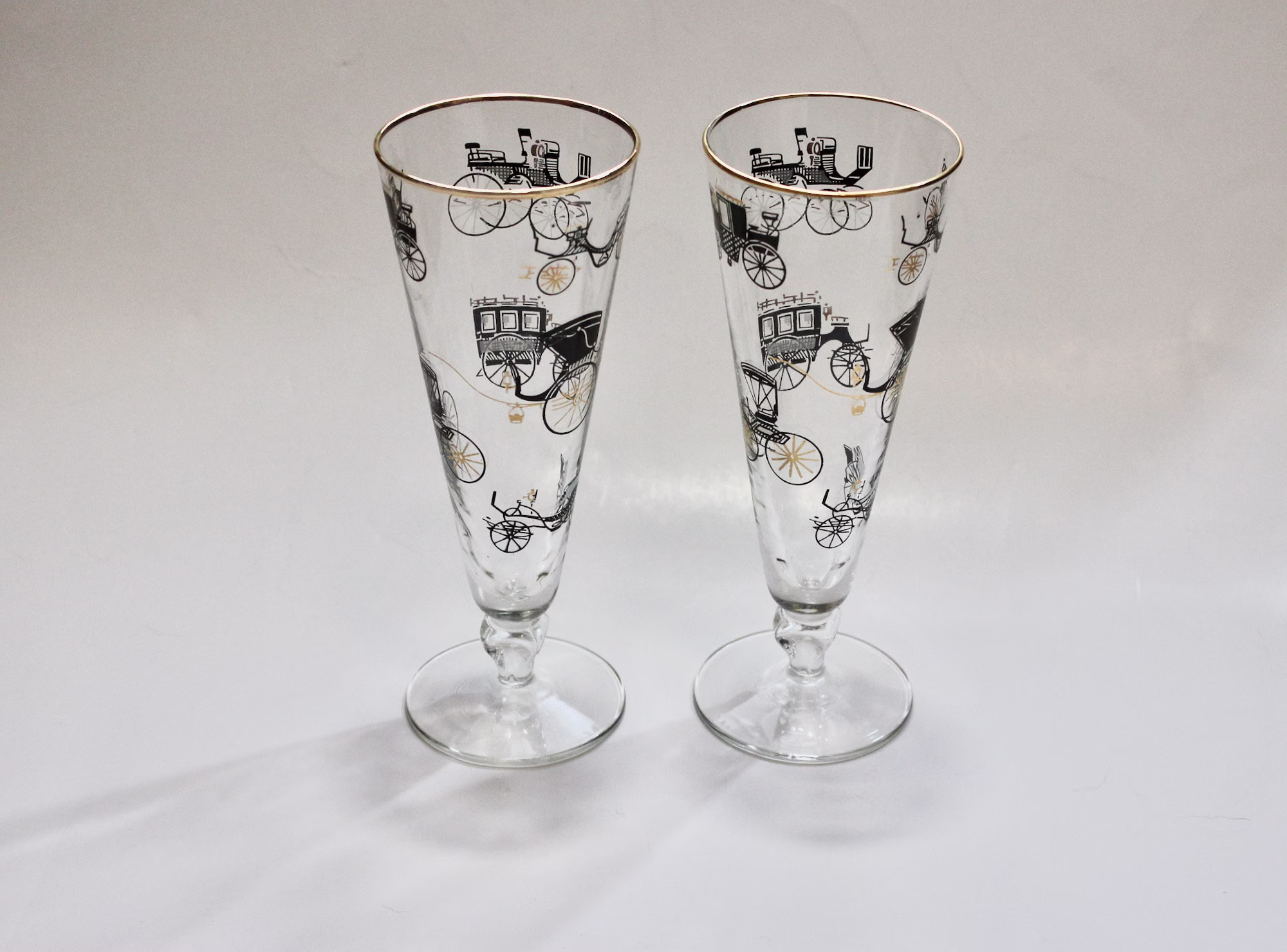 Vintage Libbey Curio Carriage Pilsner Glasses; Mid-Century Bar Ware