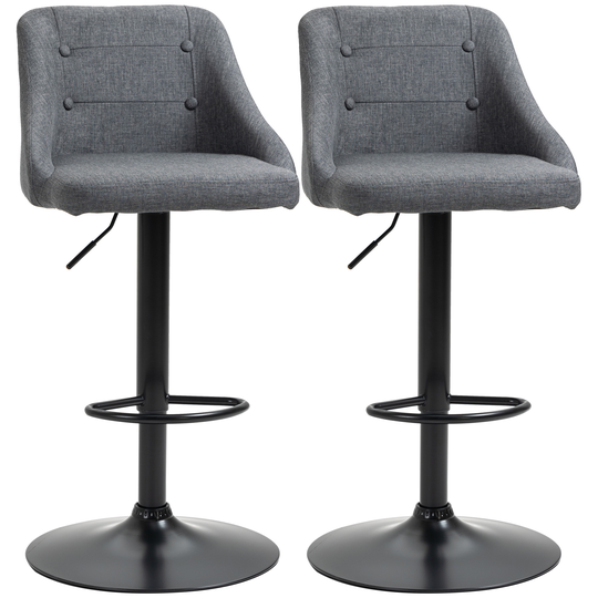HOMCOM Modern Adjustable Bar Stools Set of 2, Swivel Fabric Barstools with Footrest, Armrests and Back, for Kitchen Counter Dark Grey | Aosom Ireland