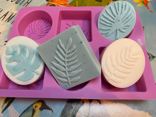 Olive Palm Leaf 6 Cavity Soap Mould/Mold For 3D Oval, Square, Circle, Rectangle, Holds Approx 75Ml, Cake, Chocolate - 22 X 17 2.2cm Deep