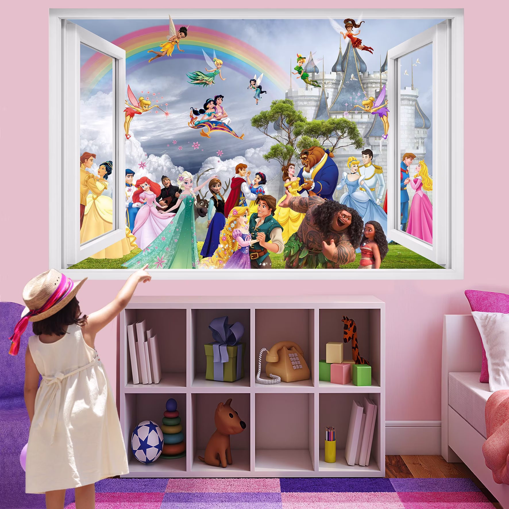 Princess Characters Prince Castle Rainbow Wall Sticker Mural Poster Decal Girls Room Nursery Decor Id718