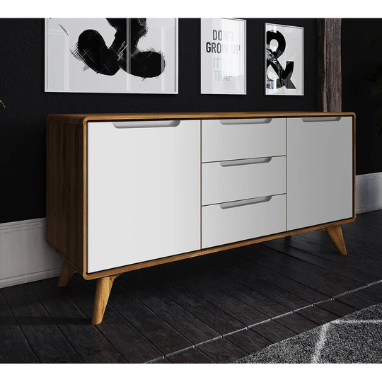Yasmine 134 Cm Wide 3 Drawer Oak Wood Sideboard