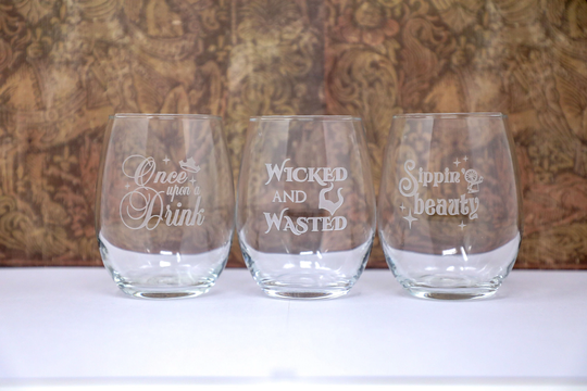 Once Upon A Drink, Wicked & Wasted, Sippin Beauty, Sleeping Beauty Inspired Etched Stemless Wine Glass, Free Personalization Shipping