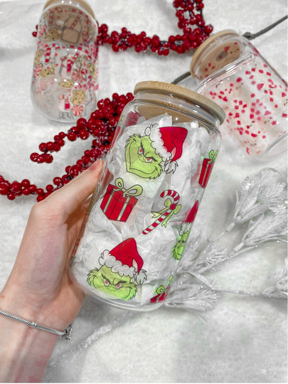 Christmas Mug Libbey Beer Can Glass 16Oz | Gingerbread Man Milk & Cookies