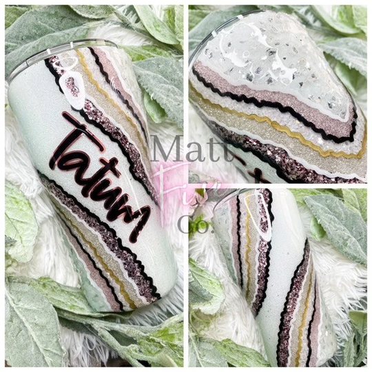 Personalized Rose Gold Blush Geode Tumbler, 3D Bridesmaid Gift, Bridal Party Glitter Wine Glass, Tumbler