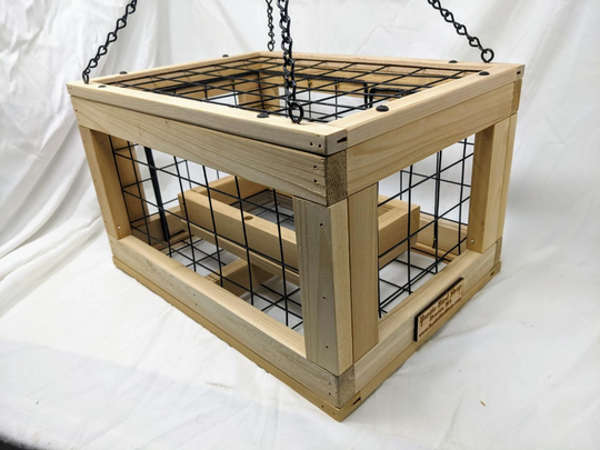 Hanging Feeder Squirrel Buster - Wooden Bird Cage & Chain Hanger Optional Roof Large Great Family Gift Handmade in The Usa