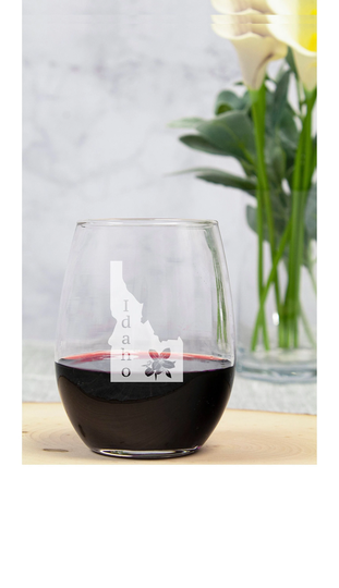 State Of Idaho Engraved 15Oz Stemless Wine Glass, Custom ID Us Glasses With Personalized Option