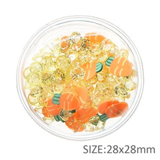 Yellow Carrot Easter Round 28mm Soft Diamond Clay Filled Resin Shaker, Embellishments For Diy Headbands, Hair Bow Centers, Flat Back Shaker
