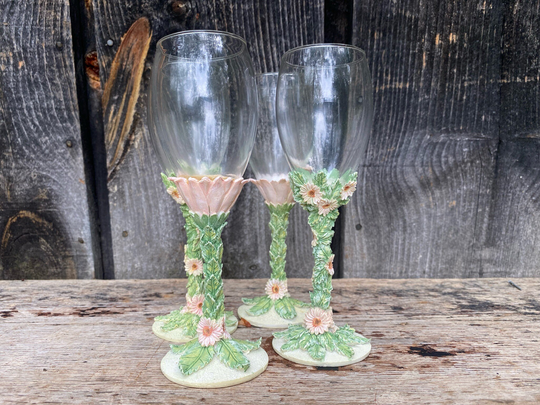 Vintage Garden Glasses Party Glassware Floral Flute Flower