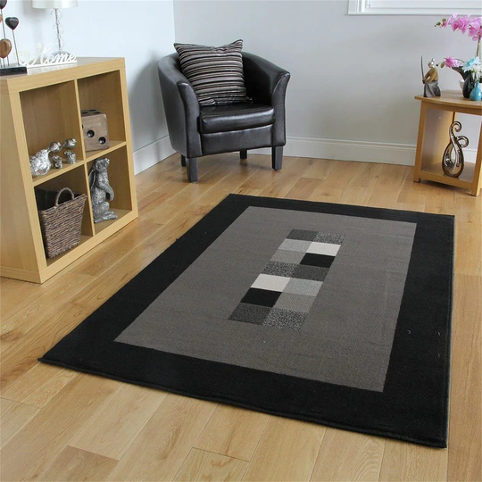 Soft Modern Black And Grey Border Rug 777-H51-5 Size
