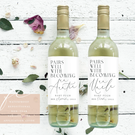 Pairs Well With Becoming An Auntie | Uncle Announcement Wine Labels Baby On The Way Bottle Label Grandparents Fewl26