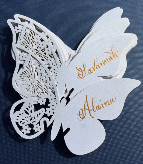 Butterfly Place Cards, Name Butterflies, Wine Glass Card, Wedding Decor